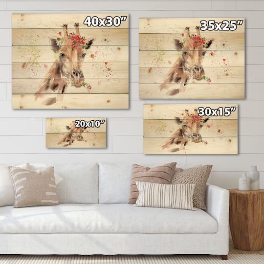 Designart - Portrait of A Giraffe With Flowers III